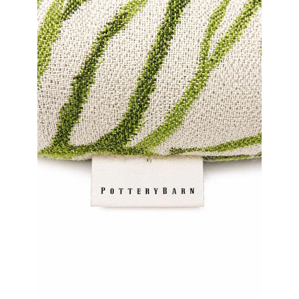 Pottery Barn Sunbrella Lumbar Pillow Green Tropical Leaf Outdoor Cushion 12x24 P